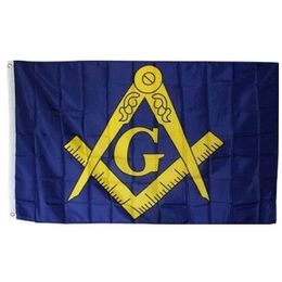 Square & Compass Blue & White Masonic Flags 100D Polyester 3'x5'ft High Quality Hot Sales With Two Brass Grommets