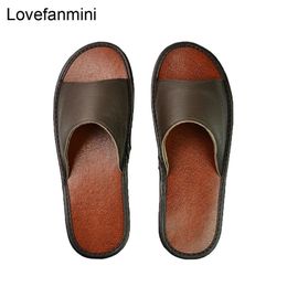 Genuine Cow Leather slippers couple indoor non-slip men women home fashion casual single shoes PVC soft soles spring summer 515 Y200107