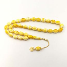 Dust Ambers Rosary Big Man Size Gold Tasbih 33 Resin yellow tasbih Golden Metal tassels Islam bracelets Muslim Special Gift Y200730