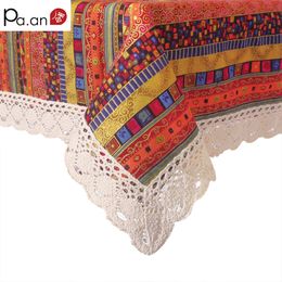 Classical Red Linen Cotton Tablecloth Rectangle Colourful Striped Dust Proof Table Covers Lace Edge Home Table Decoration T200707
