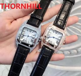 genuine leather diamonds ring quartz watches square roman dial women watch gifts super top model wristwatch Relogio Masculino