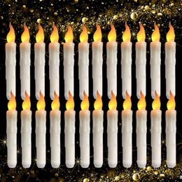 12/24Pcs LED Flameless Taper Candles 6.5" Tall Tapered Candle Battery Operated Warm White Flickering Flame Handheld Candlesticks H1222