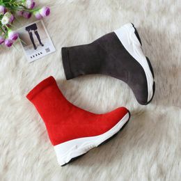 Hot Sale QUTAA 2021 Flock Stretch Platform Fashion Women Shoes Round Toe Casual Women Boot Autumn Winter Wedge Heel Ankle Boots Size34-43