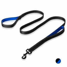 Heavy Collar Padded Traffic Handle Extra Control Nylon Leash Safety Training Double Handles Lead for Dog LJ201113
