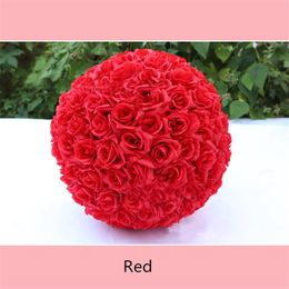 Elegant 6 pcs 35cm 14" White Artificial Rose Silk Flower Ball Hanging Kissing Balls For Wedding Party Decoration Supplies