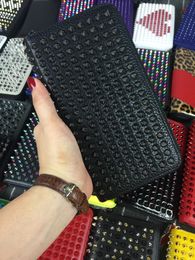 Long Style Panelled Spiked Clutch Women Men Wallets Patent Leather Mixed Colour Rivets bag Clutches Lady Purses with Spikes