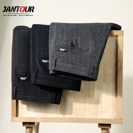 Brand New Classic Business Fashion stripe Dress Fit Trousers Office Casual Black Formal Men Suit Pants 201125