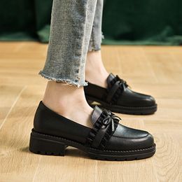 Women Loafers Bowtie Low Heels Boat Shoes Ruffles Slip on Shoes For Ladies Oxford Shoes Black Leather zapatos mujer Autumn 9178N