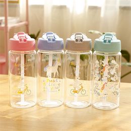 Unicorn Glass Water Bottle for Kids with Straw and Flip Lid Girls Leak Proof Travel Drink Bottle BPA Free 300ml, 400ml 201221