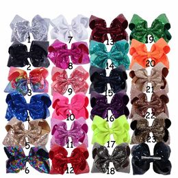 8 Pieces/lot 8" Sequin Hair Bows With Clips For Kids Girls Handmade Large Bling Rainbow Sequin Bows Hairgrips Hair Accessories LJ201226