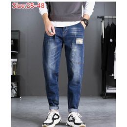 Pencil Jeans Men HipHop Distressed Black Denim Pants Man Pocket Boys Plus Size 44 46 48 Stretched Elastic Autumn Winter Trousers 201111