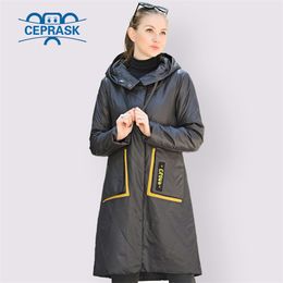 CEPRASK High Quality Women Jacket Spring Autumn Female Windproof Thin Parka Long Plus Size Hooded New Designs Women Coat 201214