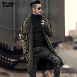 Double-sided Wear Woolen Furry Fleece Jacket Long Warm Coat for Men Winter Men Plush European Style Brand New Coat F7099-1 201222