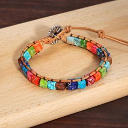 7Colors Chakra Bracelet for Women Square Reiki Natural Stone Beads Boho Chakra Yoga Wrap Bracelets Friendship Jewelry Meditation