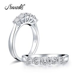 AINUOSHI Women Row Drill Wedding Band Ring Sterling Silver Ring Simulated Diamond Engagement Wedding 5-Stones Band Ring Jewellery Y200106