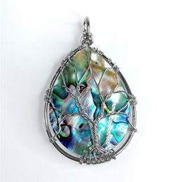 Tree of Life Pendant Water Drop Abalone Shell Organic Cabochon Beach Wedding Jewellery Gift 5 Pieces