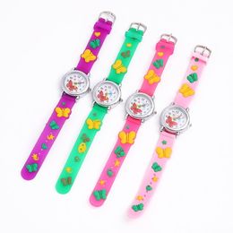 Cute 3D Cartoon Kids Students Watch Silicone Colourful Band Quartz Clock Car dolphin Flower Butterfly Kid Wristwatches