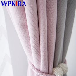 Modern Geometric Jacquard Shading Curtain Pink Grey Stitching imitation cashmere Fabric Window Drapes for Living room Bedroom &31