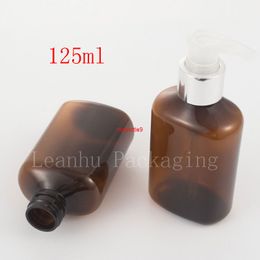 125ml Empty Flat Plastic Bottles With Aluminium Screw Lotion Pump Brown Cosmetic Dispenser PET Bottle Packagingpls order