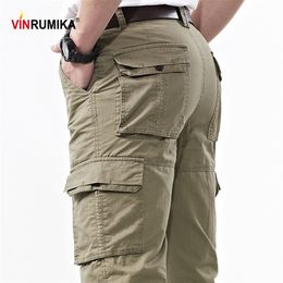 Men's 100% Cotton Multi-pocket Overalls Pants Man Spring Autumn Army Green Casual Cargo Pant Black blue Long Trouser 201217