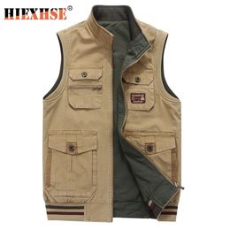 Plus Big Size 9XL Double-Sided Wear Brand Clothing Autumn Mens Vests Sleeveless Jacket Cotton Casual Multi Pocket Vest Male Wai 201126