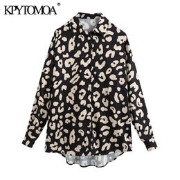 KPYTOMOA Women Fashion Animal Print Asymmetric Loose Blouses Vintage Long Sleeve Button-up Female Shirts Blusas Chic Tops 201201