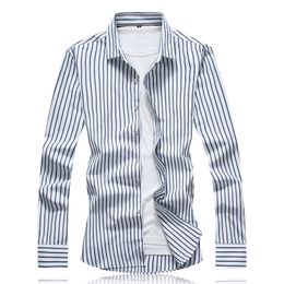 Men's Casual Shirts Plus Size Mens Stripe 3 Colours Slim Fit Shirt Business Single Breasted 6XL 7XL