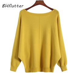 BHflutter Winter Sweaters Pullovers Women Batwing Cashmere Sweater Slash neck Female Casual Knitted Jumper Top Sueter mujer 201111