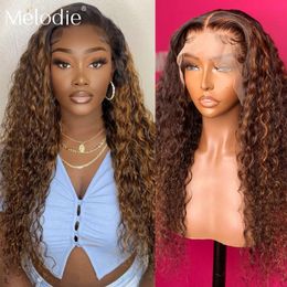 27 inches hair Canada - Lace Wigs 30 32 Inch Highlight Ombre 13X4 Frontal Curly Human Hair 4 27 Colored T Part Front For Black Women