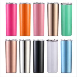 Skinny TumblerS seamless Stainless Steel slim tumbler with slid Lid and clear Straw Vacuum Insulated sippy cup 20oz WQ24-WLL