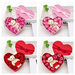 10 soap roses gift box Bear Christmas Valentine's Day gift wedding gifts 4 colors Party Party Party Gift T3I51620