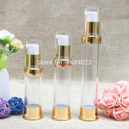 Travel Mini 15ml 20ml 30ml Gold Airless Bottles Cosmetic Container Plastic Empty Refillable Bottle 100pcs/lotpls order