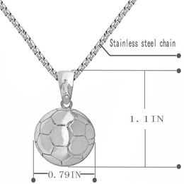 Football Pendant Necklace Men Alloy + Stainless Steel Chain Soccer Ball Hippie Necklace Male Sports Silver