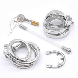 NXY Chastity Device Silicone Urethral Tube Steel Circular Curve Cock Penis Rings for Male Cage Retaining u Ring Brass Padlock 2 Keys1221