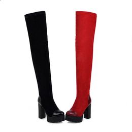 Hot Sale 2020 hot sale women over the knee boots slim sexy Stretch boots square high heels platform shoes woman party prom shoes