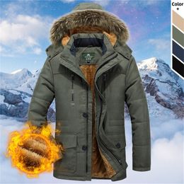 Men Winter Casual Parka Jacket Outwear Men Warm Fur Collar Hooded Jacket Coat Male Fashion Thicken Fleece Military Overcoat 201006