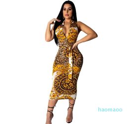 Luxury-Women Sexy Dresses Summer Zipper Sleeveless Floral Printed Dress Lady One Piece Female Package Hip Skirt Clothing