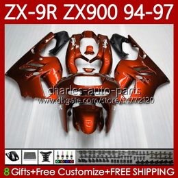 OEM Body Kit For KAWASAKI NINJA ZX-9R ZX900 ZX 9R 9 R 900 CC 1994 1995 1996 1997 Bodywork 100No.105 ZX9 R ZX900C 900CC ZX-900 94-97 ALL Orange ZX9R 94 95 96 97 MOTO Fairing