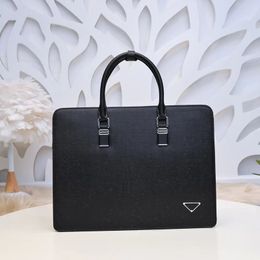 Men Shoulder Briefcase Black Leather Designer Handbag Business Laptop Bag Messenger Bags With Nameplates Totes Men's Luggage Computer Handbags black 38CM