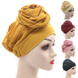 2022 New Latest Rose Flower Turban Caps For Women Muslim Hijab Hat Head Wraps Side Big Flower Hair Loss Turban Islamic Headwear