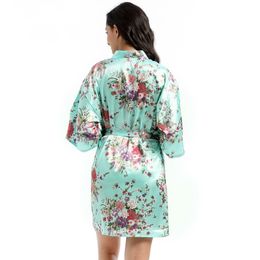 Women Flower short Night Robe women tie waist Imitation silk Chemises sleepwear Nightgown bathroom robe clothes will and sandy new