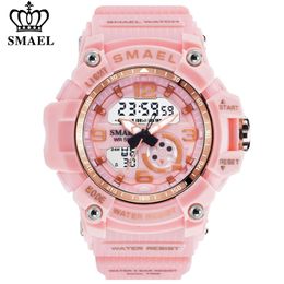 SMAEL Frauen Sport Digitaluhr Elektronische Quarz Dual Core Display LED Wasserdichte Uhren Casual Student Armbanduhr Mädchen Uhr 201217