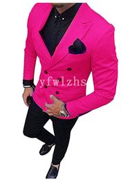 Popular Double-Breasted Groomsmen Handsome Peak Lapel Groom Tuxedos Men Suits Wedding/Prom Best Man Blazer ( Jacket+Pantst+Tie) Y262