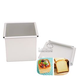 New 9*9*9cm 3D square cube shape smooth anodising Aluminium bread toast box Mould with lid mousse mould loaf pan tin moulds DIY 201029