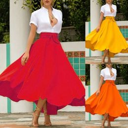 full length evening skirt UK - Boho Women's Vintage Pleated Long Maxi High Waist Evening Party A Line Skirt Stretch Full Length Casual Skirts Plus Size Y200326
