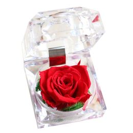 Acrylic Rose Ring Box Romantic Immortal Preserved Fresh Flower Rose Ring Box Wedding Propose Engagement Valentine Day Gift Boxes