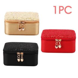 Zipper Closure Ring Storage Jewelry Box Mini Earrings Organizers Display Home Gift PU Leather Portable Travel Multi Compartment