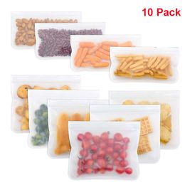 10Pcs Reusable Silicone Storage Bag Containers Freezer Bag Leakproof Top Ziplock PEVA Food Kitchen Organiser Pouch Bags 201021