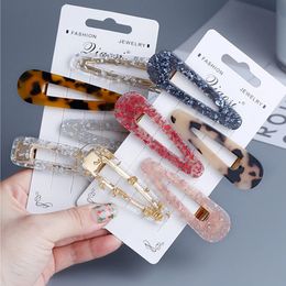 2Pcs/set Alloy Acrylic Hair Clip Acetate Bangs Retro Marbled Duckbill Clip Leopard Hair Pins Women Hair Jewellery 2020