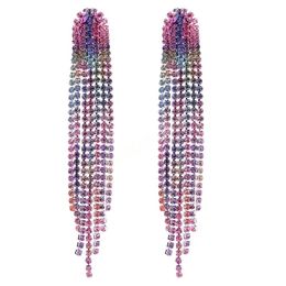 Luxury Gradient Rhinestone Crystal Long Tassel Earrings For Women Shiny Bridal Wedding Dangle Ear Jewellery Wholesale